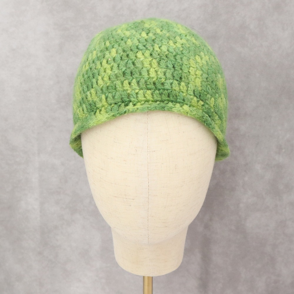 Green Crochet Cable Knit‎ Y2K Vintage Skater Cozy Cottage Beanie Cap Hat OS